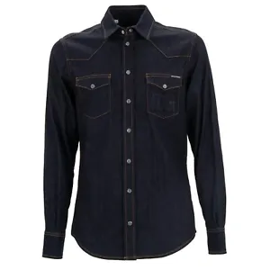DOLCE & GABBANA Slim Fit DG Logo Denim Jeans Press Button Shirt Dark Blue 13527 - Picture 1 of 5