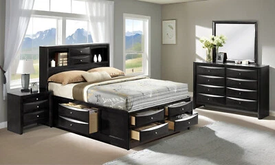 NEW ULTIMATE Black Storage Queen King 4PC Modern Bedroom Furniture Set B/D/M/N - Image 1 of 4