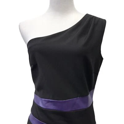 Vestido Mark And James Badgley Mischka 8 Vainas Negro Púrpura Forrado Un Hombro Foto 1 de 4