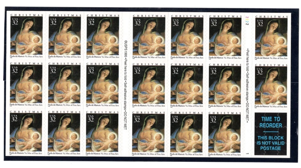 SC# 3112, 1996--32c Madonna & Child, Booklet Pane of 20, M/NH - Image 1 of 1