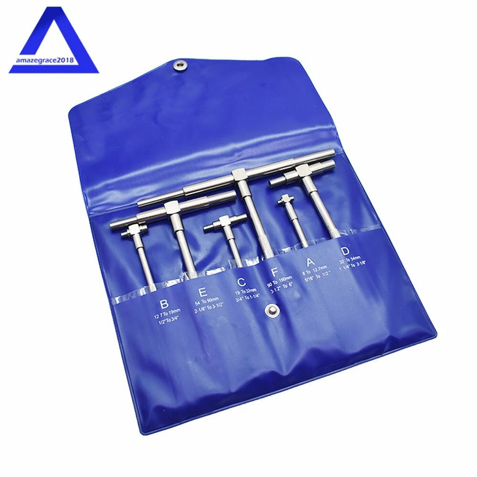 MARDDPAIR 6PCS Precision Telescoping Gage 5/16" - 6" Measure T Bore Hole Gauges W/ Pouch