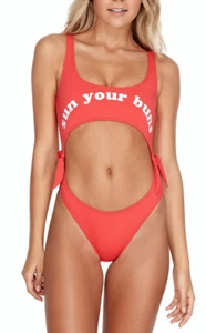 Billabong High On Sun Red Cut Out One Piece Swimsuit, Size 12 L. NWT, RRP $89.99 - Picture 1 of 3