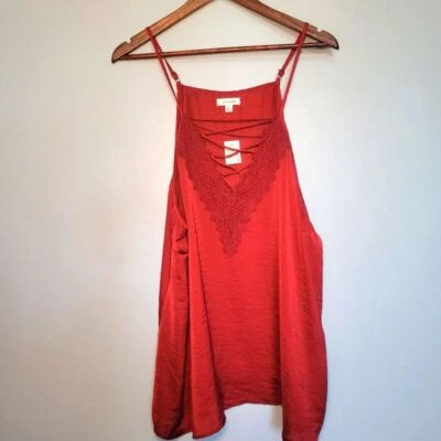 Blusa Regata Cami Feminina Sombra Vermelha Tamanho 2X Detalhes de Renda e Cordão Nova Com Etiqueta - Imagem 1 de 4