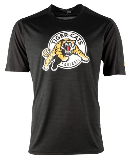 Camiseta de fútbol americano para hombre Hamilton Tiger-Cats negra con logotipo primario CFL New Era Foto 1 de 1
