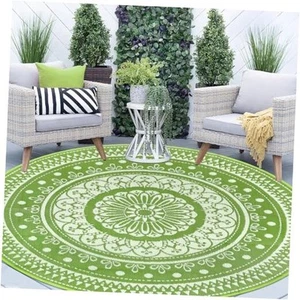  Round Outdoor Rugs Waterproof 8Ft Reversible Outdoor Patio Rugs Portable RV  - Picture 1 of 7