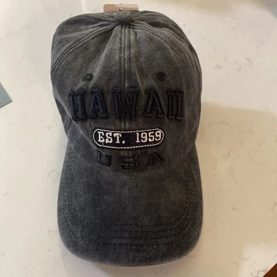 Sombrero de algodón hawaiano - Est. 1959, negro desteñido, gorra de béisbol ajustable, unisex Foto 1 de 4