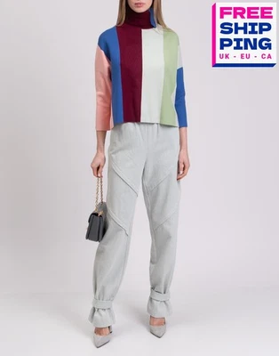 RRP€370 VICTORIA VICTORIA BECKHAM Jumper Size L Striped 3/4 Sleeve Roll Neck - Image 1 of 4