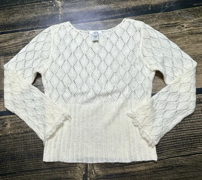 Suéter AGB Para Mujer Mediano Vintage Manga Campana Difusa Crema Patrón Diamante Foto 1 de 4