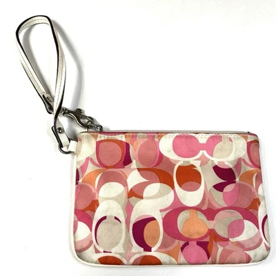 Vintage Y2K Coach Wristlet Clutch Signature C Pink Orange White #3407 - Image 1 of 4