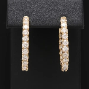2.90 CT Round Cut Moissanite Inside Outside Hoop Earrings Solid 14K Yellow Gold - Picture 1 of 8