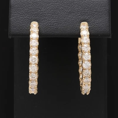 2.90 CT Round Cut Moissanite Inside Outside Hoop Earrings Solid 14K Yellow Gold - Image 1 of 4