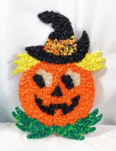 Vintage 60-70er Halloween Jack o Laterne Kürbis geschmolzen Popcorn Dekor Kage Co 16 Zoll - Bild 1 von 3