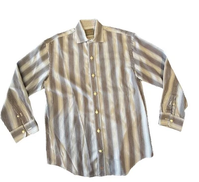 Camisa de vestir Thomas Dean para niños blanca/azul/negra a rayas talla 10/12 Foto 1 de 4