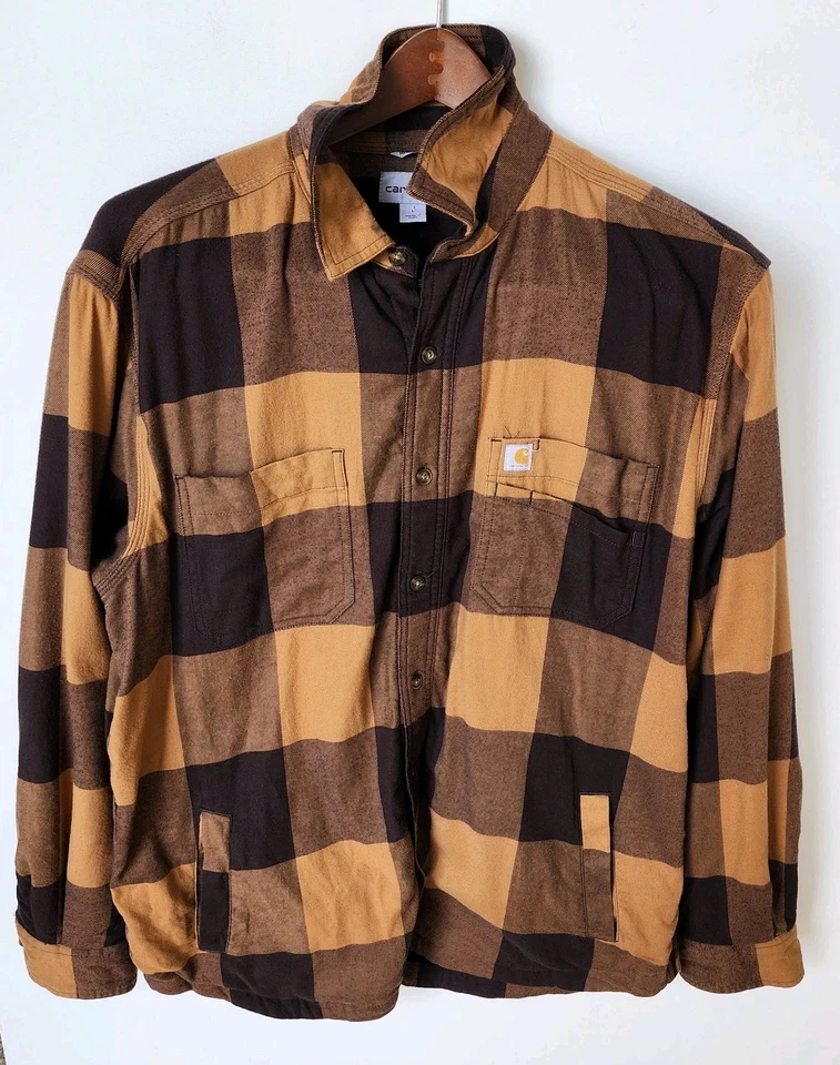 Рубашка на пуговицах Carhartt желтая коричневая фланелевая мужская большая свободного покроя - Изображение 1 из 4