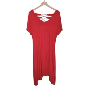 NWT Chico’s Essential Tee Dress Short Sleeve Lattice Back Runaway Red Size XL 16 - Picture 1 of 10