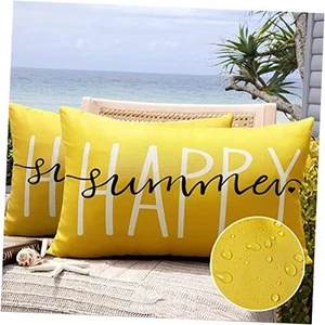 Pack of 2 Happy Summer Outdoor Waterproof Pillow 12" x 20" (Pack of 2) Yellow - Picture 1 of 8
