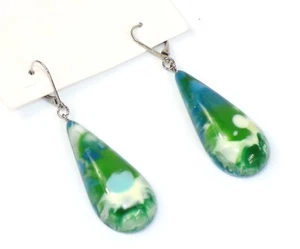 Sobral Gorky Nat Blue & Green Marbled Dangle Teardrop Artist Made Earrings - Picture 1 of 7
