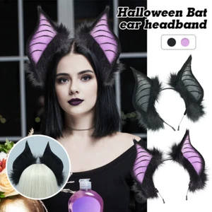 Diadema de oreja de murciélago de Halloween de piel sintética para la cabeza de animales disfraces accesorios fiesta - Imagen 1 de 11