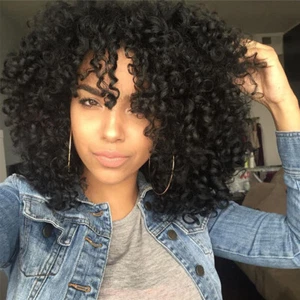 African Womens Curly Kinky Short Hair Wigs Wavy Natural Full Wig Black New - Picture 1 of 9