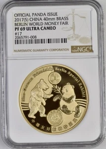 2017 PF69 PIEFORT 40m Brass Berlin World Money Fair Show Panda ONLY 45 MINTED! - Picture 1 of 2