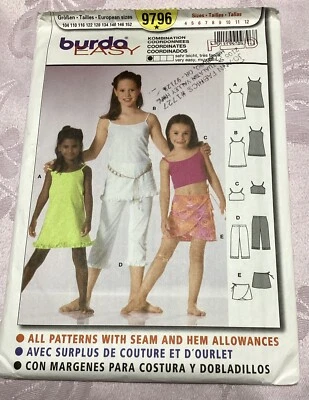 Burda Easy Sewing Pattern Girl’s Knit Dress Top Capris Skirt Sz 4-12 Uncut - Image 1 of 4
