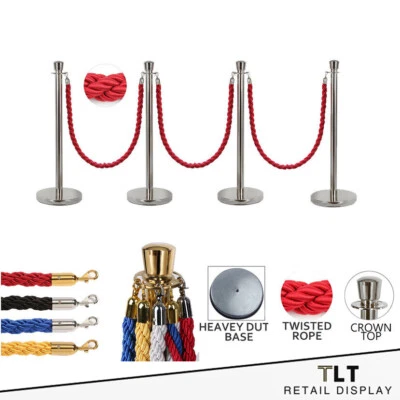 SILVER Queue Barriers + Ropes Crowd Control Bollards Stands - image 1 of 4