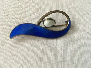 Vintage Amstel Holmsen Floral Enamel Guilloche Sterling Lily Brooch Pin Norway - Picture 1 of 6