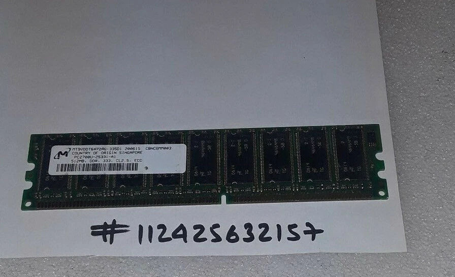 512MB 1RX8 PC2700E PC 2700E DDR1-333 333MHZ 184PIN ECC SINGLE RANK NON-REG 64X8  - Image 1 of 1
