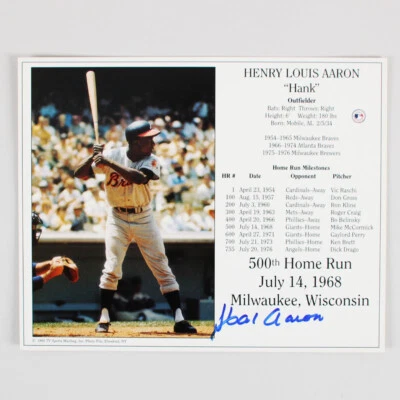 Hank Aaron Signed Photo Card 8x10 Braves - COA JSA - Image 1 of 3