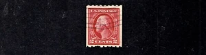 1912 U.S. Reg Issue 2c Carmine Washington S.L.Wkm COIL p.8 1/2h Sc#411 Used ^ - Picture 1 of 1