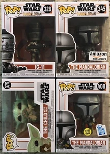 Funko The Mandalorian 4 Pop! Lot: The Child w/ Frog, IG-11, & 2 Exclusive Mandos - Picture 1 of 6