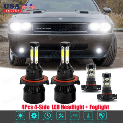 6000K LED Headlights For 2008-2014 Dodge Challenger High Low Beam Fog Light Bulb - Image 1 of 4