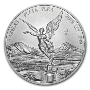 2019 MEXICO 5 OZ SILVER LIBERTAD BU LIMITED MINTAGE COIN - Picture 1 of 2