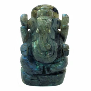 Labradorite Ganesha Carved Statue "Remover of Obstacles" Aum 100mm 0.5kg - Picture 1 of 6