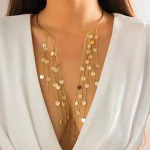 Sexy Gótico Borla Larga Lentejuelas Imitación Perla Colgante Torques Abiertos Gargantilla Cuello... - Imagen 1 de 8