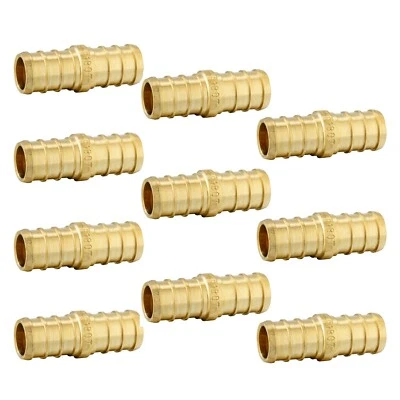 EFIELD 10 PCS Pex 3/4" X3/4" Straight Coupler Barb Crimp Brass Fitting,Lead Free