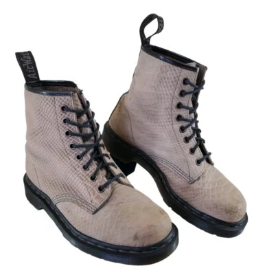 Dr Martens Amaru 1460 Leather Boots Mens 7 Womens 8 Beige Taupe Snakeskin Casual - Image 1 of 4