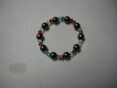 Magnetic Hematite Bracelet, For Pain Relief, Stretchable, Multicolor Beads, New - Image 1 of 2