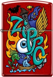 Zippo Street Art Dragon Design - Accendino Zippo Rosso Metallizzato - Nuovo con scatola - Foto 1 di 3