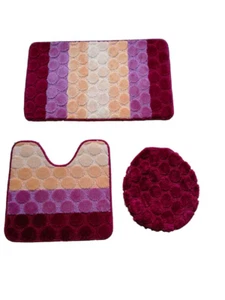 3 pcs Standard Size Geometric Shaggy Striped Colored Dream Circle Bath Rug Set. - Picture 1 of 12