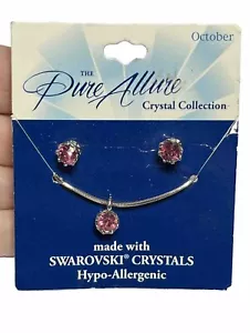 Swarovski Crystal Vintage NOS Earrings Necklace Set Pink October Pendant JJ1101 - Picture 1 of 6