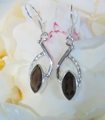 Rx Orecchini Argento Sterling 925 Con Quarzo Fumé Braun Pietra Del Zodiac Scala - Immagine 1 di 3