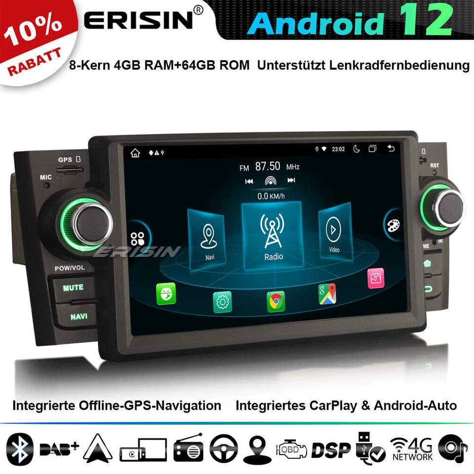 8-Kern 64GB Android 13 Autoradio GPS Navi für Fiat Punto Linea DAB+ CarPlay WiFi - Bild 1 von 4