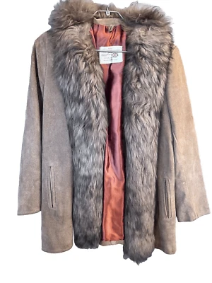 Винтажное замшевое кожаное пальто S.H.G с отделкой из овечьей шерсти СДЕЛАНО В АНГЛИИ размер маленький - Изображение 1 из 4