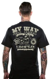 Lucky 13 My Way Motorcycle Club Gothic Biker Tattoo Urban Mens Shirt LM1000MW - Picture 1 of 3