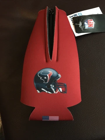 Houston Texans Bottle Cooler 12 oz Zip Up Koozie Jacket NFL Two Sided Cover