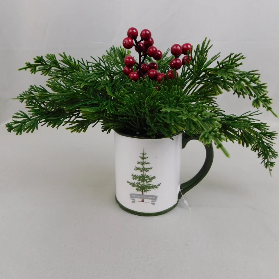 Small Artificial Tabletop Christmas Tree in Merry Christmas Ceramic Mug #C123 - Image 1 of 4