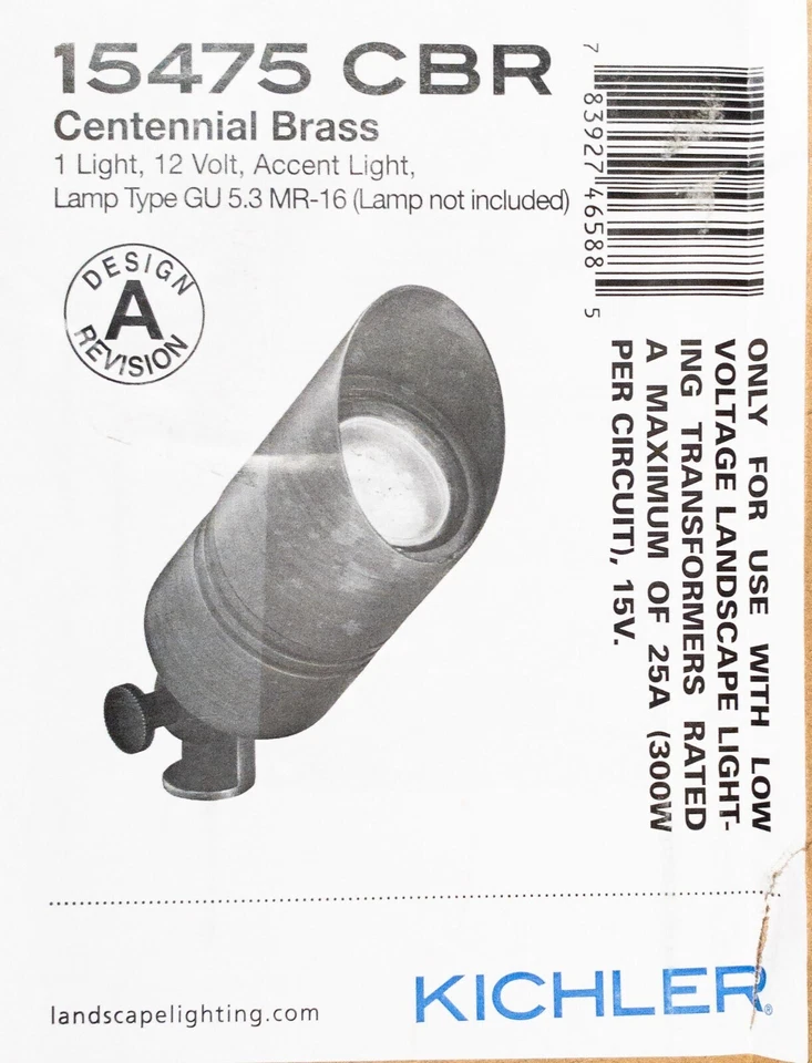 Kichler Low Voltage 5 in. Centennial Brass Hardwired Weather Resistant Spotlight - Image 1 of 1