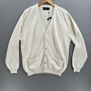 Peru Unlimited White Knit Cardigan Sweater Mens Size Large V-Neck Pima Cotton - Picture 1 of 8