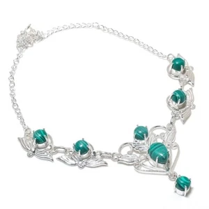 Green Malachite Gemstone Handmade 925 Sterling Silver Jewelry Necklace Size 18" - Picture 1 of 1